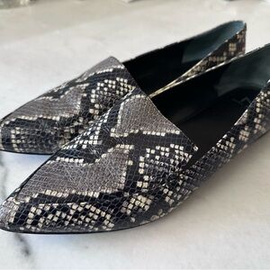 Marc Fisher Pointed-Toe Snakeskin-Print Flats - Black & Gray